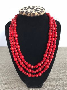 "This a beautiful Red Turquoise Chunky Necklace is completely handmade with high quality. This gorgeous Red Turquoise Chunky Necklace goes with everything and everywhere, holiday party or after work with friends! The Necklace made from Red Turquoise beads, 16\" short layer and 18\" long layer with 3 inch extender chain for adjustment, and has light weight. Stone meaning Turquoise is perhaps the oldest stone in man's history, the talisman of kings, shamans, and warriors. Red Turquoise is a stone Handmade Red Beaded Necklaces For Christmas, Handmade Red Beaded Necklace For Christmas, Red Wooden Beaded Necklaces, Red Wooden Beaded Necklace, Handmade Red Beads For Christmas, Handmade Red Christmas Beads, Red Necklace With Wooden Beads, Red Wooden Beads Round Necklace, Red Round Bead Necklaces For Christmas