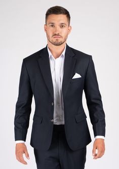 Astor Dark Navy Twill Suit - SARTORO Elegant Suits With Lapel Collar And Hidden Button Closure, Elegant Tailored Blazer With Suit Collar, Elegant Semi-formal Blazer With Notch Lapel, Elegant Notch Lapel Blazer For Semi-formal Occasions, Wedding Three-piece Suit With Welt Pockets, Elegant Semi-formal Notch Lapel Blazer, Elegant Tailored Double Breasted Suit With Hidden Buttons, Tailored Double Breasted Suit With Hidden Button, Elegant Fitted Suit With Pressed Crease