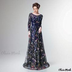 Olivia Mark - Evening Gown: Elegant Lace Flower Fairy Style Hostess Performance Bridesmaid Dress Blue Floral Print Evening Dress For Wedding, Floor-length Floral Maxi Dress For Banquet, Blue Floral Print Maxi Dress For Prom, Floral Print Floor-length Maxi Dress For Banquet, Blue Floral Print Dress For Banquet, Floor-length Floral Print Evening Dress, Blue Floral Print Maxi Dress For Evening, Blue Floral Print Floor-length Evening Dress, Blue Long Dress