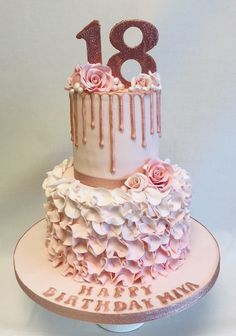 Two Tier 18th Birthday Cake Girl, Pink And White 18th Birthday Cake, Rose Gold And Pink Birthday Cake, Rose Gold Bday Cake, Pink Debut Cake, Cake For Debut, White And Rose Gold Cake, 18th Bday Cake For Girl, Debut Cake Ideas