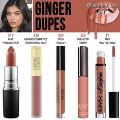 WEBSTA @ allintheblush - Will this brighten up your Monday? #GINGER ALTERNATIVES are here! I can't promise these shades will be identical because Kylie's Summer Lipkits haven't been released yet - but I compared her swatches with swatches of these and thought they were pretty close. Please leave me your thoughts Maquillage Yeux Cut Crease, Makeup Tricks, Lip Products, Makeup Swatches