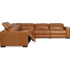 a brown leather sectional sofa with recliners and footstools on the side