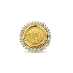 Coin Information  Gold Content: 1/20OZ Purity: Fine Gold .999 Denomination: 5 Yuan Country: China Year: 2015 Obverse: Panda Eating Bamboo Leaves Reverse:Temple of Heaven structure  Ring Information  Main Stone: Diamond Approx. Diamond Carat Weight: .66cttw Diamond Clarity: SI1 Diamond Color: G/H Setting Material: 14k Yellow Gold Stone Cut: Round Size: 8.  Gender: female.  Age Group: adult. Panda Eating Bamboo, Panda Eating, Heart Promise Rings, Asian Jewelry, Bamboo Leaves, Gold Chains For Men, Diamond Solitaire Necklace, Gold Signet Ring, Coin Ring