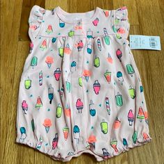 Brand New With Tags! Ice Cream Romper, So Cute! Smoke Free Home! We Have Two Of These. Bodysuit Shirt, Newborn Onesies, White Onesie, Toddler Romper, Carters Girl, Boy Onesie, Grey Baby, Carters Baby, One Piece Outfit