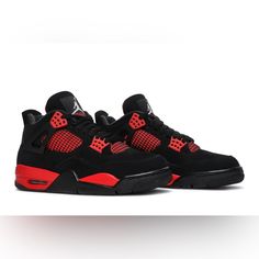 2022 Air Jordan 4 Retro 'Red Thunder' The Air Jordan 4 Retro ‘Red Thunder’, Also Known As 'Crimson', Features Familiar Color Blocking That Recalls The Coveted ‘Thunder’ Colorway, Originally Released In 2006 And Subsequently Reissued In 2012. The Mid-Top Sports A Black Nubuck Upper With Contrasting Pops Of Crimson In Lieu Of The Older Shoe’s Tour Yellow Accents. They Appear On The Sneaker’s Molded Eyelets, Interior Tongue, Quarter Panel, Throat And Midsole, Which Packs Visible Air-Sole Cushioning Under The Heel. Jumpman Branding Decorates The Tongue Tag And Heel. Currently Listed On Goat For $360 Selling On Poshmark For $300 Excellent Condition Breathable Air Jordan 4 For Streetwear, Breathable Air Jordan 4 Lace-up For Streetwear, Red Air Jordan 4 With Boost Midsole, Red Air Jordan 4 Sports Shoes With Round Toe, Sporty Red Air Jordan 4 With Boost Midsole, Red Air Jordan 4 High-top With Boost Midsole, Red High-top Air Jordan 4 With Boost Midsole, Air Jordan 4 Low-top With Red Sole For Sports, Red Low-top Air Jordan 4 With Boost Midsole