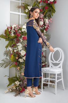 Pakistani Designer Online | Sarosh Salman | Luxury Pret & Wedding Wear Gold Embroidered Georgette Churidar, Designer Long Sleeve Chinon Churidar, Traditional Churidar With Mirror Work In Georgette, Navratri Georgette Kurta With Mirror Work, Georgette Straight Kurta With Mirror Work, Straight Kurta With Mirror Work In Georgette, Gold Blouse Piece With Mirror Work For Eid, Designer Wear Blouse Piece For Eid, Gold Georgette Churidar For Eid