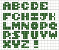 a cross stitch pattern with the letters and numbers for each letter, in green squares