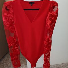 Reposhing This Item I Purchased From @Ryanegriffin. Never Worn Red Long Sleeve Bodysuit For Spring, Spring Red Bodysuit For Night Out, Red Bodysuit For Spring Night Out, Red Spring Bodysuit For A Night Out, Red Bodysuit For Night Out In Spring, Red Bodysuit For Fall Party, Red Bodysuit For A Night Out In Spring, Womens Bodysuit, Lace Sleeves