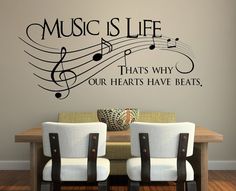 music is life that's why our hearts have beats wall decal