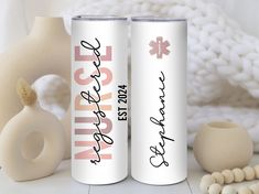 two personalized stainless steel tumblers with the words hope and faith on them