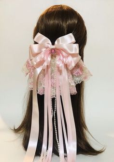 #pink #bow #ribbon #cute #pretty #aesthetic #fashion #hair #accessories Kawaii Pink Hair Accessories, Cute Ribbon Bows, Pink And White Accessories, Ribbon Headpiece, Cute Hairclips, Big Ribbon Bow, Rose Clips, Coquette Ribbon, Pink Items