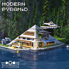 an image of a house made out of legos in the water with text overlay that reads modern pyramid