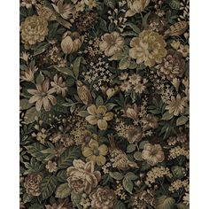 a large floral wallpaper with many different flowers and leaves on the bottom half of it