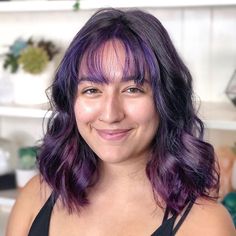 Highlights In Black Hair, Purple Highlights Brown Hair, Under Hair Dye, Purple Black Hair, Brown Hair Bangs, Indigo Hair, Regrow Hair Naturally, Purple Balayage, Vivid Hair