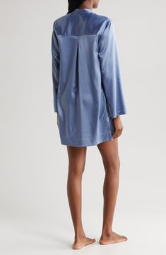 This ultrasoft nightgown takes a modern turn with wrinkle-resistant satin covered in a dreamy hue. 33" length Slips on over head Half placket Band collar Long sleeves Side slits 62% polyester, 33% recycled polyester, 5% spandex Machine wash, tumble dry Imported Satin Finish V-neck Nightgown For Loungewear, Silk Nightgown For Night, Silk V-neck Sleepwear For Bedtime, Elegant Satin Finish Sleepwear For Bedtime, Satin Finish Long Sleeve Sleepwear For Night, Silk Satin Finish Sleepwear For Night, Silk Satin Finish Sleepwear, V-neck Nightgown With Satin Finish For Loungewear, V-neck Satin Finish Nightgown For Loungewear