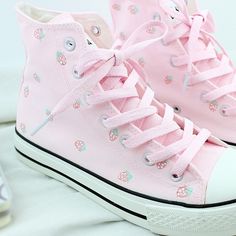 Strawberry Shoes, Erich Von Stroheim, Pastel Harajuku, Pink Ground, Dream Castle, Painted Canvas Shoes, Dr Shoes, Strawberry Pink, Kawaii Shoes