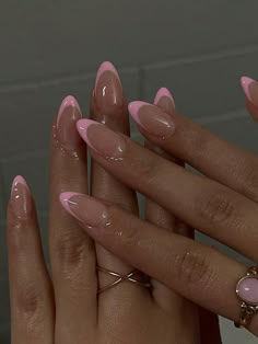 Pink Tip Nails Almond, Pink Fashion Design, Nail Almond, Almond Nails Pink, Paznokcie Hello Kitty, Kutek Disney, Nagel Tips, Basic Nails, Girly Acrylic Nails