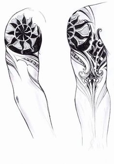 an ink drawing of two legs with tattoos on them