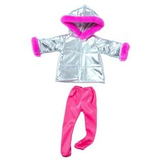 a doll in a silver jacket and pink pants