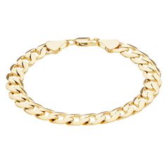 "Sleek and stylish, this 14k gold plated curb chain bracelet perfectly complements your handsome look. Length: 8.75 in. Width: 9.5 mm Clasp: lobster-claw Metal: brass Finish: polished Plating: 14k gold Packaging: boxed Gift Givers: This item ships in its original packaging. If intended as a gift, the packaging may reveal the contents. Size: 8.5"". Color: Yellow. Gender: male. Age Group: adult." Elegant Metal Cuban Link Bracelet With Curb Chain, Classic Metal Cuban Link Bracelet With Curb Chain, Gold-tone Curb Chain Bracelets Gold-plated, Gold-tone Curb Chain Bracelets Gold Plated, Gold-tone Curb Chain Bracelet Gold-plated, Gold-tone Curb Chain Bracelet, Gold Plated, Gold Cuban Link Bracelet With Adjustable Chain, Classic Yellow Gold Cuban Link Bracelet With Adjustable Chain, Classic Adjustable Cuban Link Bracelet In Yellow Gold