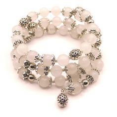 Created with white Jade gemstone beads combined with silver plated metal beads and bead caps on memory wire. Coral Bracelet, White Jade, Memory Wire Bracelets, Memory Wire, Wire Bracelet, Cool Necklaces, Blue Heart, Agate Gemstone, Bead Caps