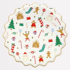 a white plate with christmas decorations on it