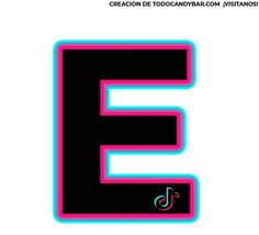 the letter e is made up of black and pink letters with neon blue lines on them