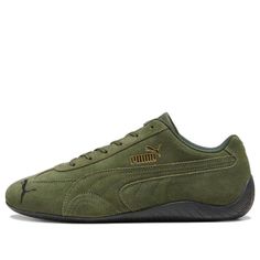 PUMA Speedcat Shield SD Shoes 'Myrtle' 387272-05 Green Lace-up Running Shoes With Textured Sole, Green Running Shoes With Textured Sole And Round Toe, Green Running Shoes With Textured Sole, Green Leather Running Shoes With Round Toe, Green Running Shoes With Vibram Sole And Round Toe, Green Running Shoes With Vibram Sole, Green Walking Shoes With Round Toe, Green Closed Toe Leather Sneakers, Green Leather Closed Toe Sneakers