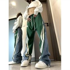 High Street Straight Denim Contrast Drawstring Lounge Pants Baggy Boyfriend Jeans, Hip Hop Trousers, Jeans Online Store, Street Y2k, Track Pants Women, Pants Women Fashion, Loose Trousers, Y2k Clothes, Vintage Punk