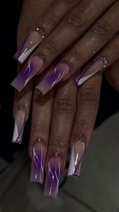 Nail Fashion Trends, Purple Acrylic Nails, Long Acrylic Nail Designs, Grunge Nails, Work Nails, Dope Nail Designs, Long Acrylic Nails Coffin, Nail Fashion