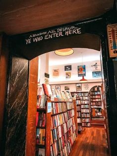 an entrance to a book store filled with books