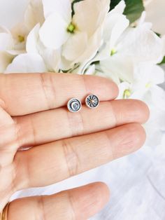 Moon and Sun Stud Earrings, Moon and Sun Earrings, Celestial Stud Earrings, Mismatched Stud Earrings, Holiday Gift, Gift For Her Moon And Sun Earrings, Sun Earrings, Earrings Moon, Moon And Sun, Circle Studs, Minimal Jewelry, Square Rings, Wine Charms, Dainty Jewelry