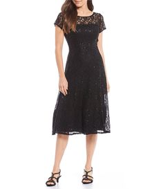 Shop for Ignite Evenings Round Neck Short Sleeve Sequin Lace Midi Dress at Dillard's. Visit Dillard's to find clothing, accessories, shoes, cosmetics & more. The Style of Your Life. Dress For Older Women, Semi Formal Dresses Black, Dresses Tea Length, Black Lace Prom Dress, White Outfits For Women, Easter Dresses For Toddlers, White Sequin Dress, White Evening Gowns, Silver Cocktail Dress