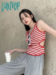 45459652149499 Fashion Tank Tops, Womens Tank Tops Summer, Middle Age Fashion, Crop Top Casual, Casual Stripes, Women Maxi, Casual Clothing, Women Tops, Middle Age