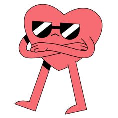 a pink heart with sunglasses and arms crossed in front of it, looking like he is frowning