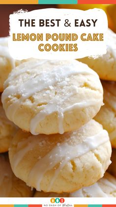 the best and easy lemon pound cake cookies with white icing on top, in front of