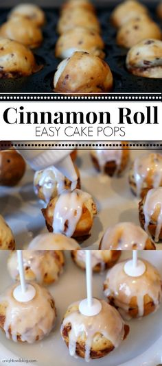 cinnamon roll easy cake pops with icing on them are ready to be eaten and put in the oven