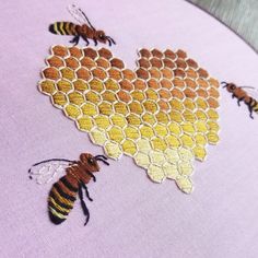 two bees on a honeycomb in the shape of a heart