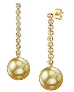 These exquisite pearl earrings add a touch of elegance to any occasion. These earrings feature two lustrous 9mm AAA quality Golden South Sea pearls, hand picked for their gorgeous luster surface. The pearls are mountings on 14K yellow gold If you have any questions about our jewelry, feel free to call us anytime at 866-87-PEARL (866-877-3275). Alexandrite Birthstone, Conch Pearl, South Sea Pearls Earrings, Golden South Sea Pearls, Mikimoto Pearls, Custom Ideas, Kundan Earrings, Calcium Carbonate, Sea Pearl