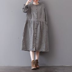 Long sleeve cotton shirt tunic for women spring autumn dress loose caftan plus size clothing handmad Long Casual Tunic For Spring, Casual Long Tunic For Spring, Casual Long Spring Tunic, Long Casual Spring Tunic, Cotton Long Sleeve Tunic For Fall, Cotton Tunic For Daywear In Fall, Oversized Patchwork Dresses For Spring, Oversized Cotton Tunic For Fall, Free Size Long Sleeve Dresses For Fall