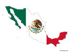 the map of mexico with an eagle on it's head and two colors of red, white, and green