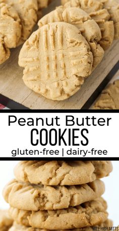 peanut butter cookies stacked on top of each other with the words, gluten - free