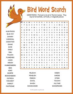 a bird word search is shown in this image