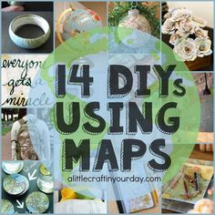 the words 4 diy using maps are surrounded by images of different things and objects