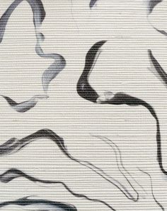 an abstract painting with black and white lines on the fabric, it looks like waves