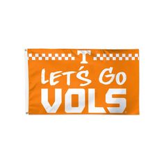 an orange and white banner with the words let's go volls on it