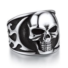 PRICES MAY VARY. 💀 Quality Material 💀: Make with 100% 316L stainless steel, high durability and stability, last color-retention, no Green Finger, smooth inner band, comfortable to wear. 💀 Inspiration 💀: Design concept from Ghost Rider and the biker image, a smiling skull with burning flames, shows the evil charming and energy. We go for speed and the passion that speed brings. 💀 Dimension 💀: Ring height: 18.5mm, width: 13.3mm, thickness: 2mm, net weight: 14.4g. We offer ring sizes from US Black Ring For Halloween Streetwear, Black Stainless Steel Skull Ring For Halloween, Black Stainless Steel Rings For Halloween, Punk Stainless Steel Rings For Halloween, Halloween Black Stainless Steel Ring, Punk Style Skull Rings For Biker Events, Black Skull Rings Punk Style, Silver Stainless Steel Skull Ring In Punk Style, Black Metal Skull Ring For Streetwear