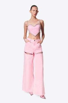 Crystal Trim Heart Top – AREA Area Top, Heart Top, Crystal Trim, Black Tie Gala, Swimwear Dress, Powder Pink, Wide Leg Denim, Dress With Bow, Floral Maxi Dress