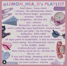 an advertisement for lemonhead's playlist with pink and blue items on it