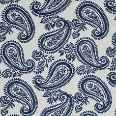 a blue and white paisley print fabric